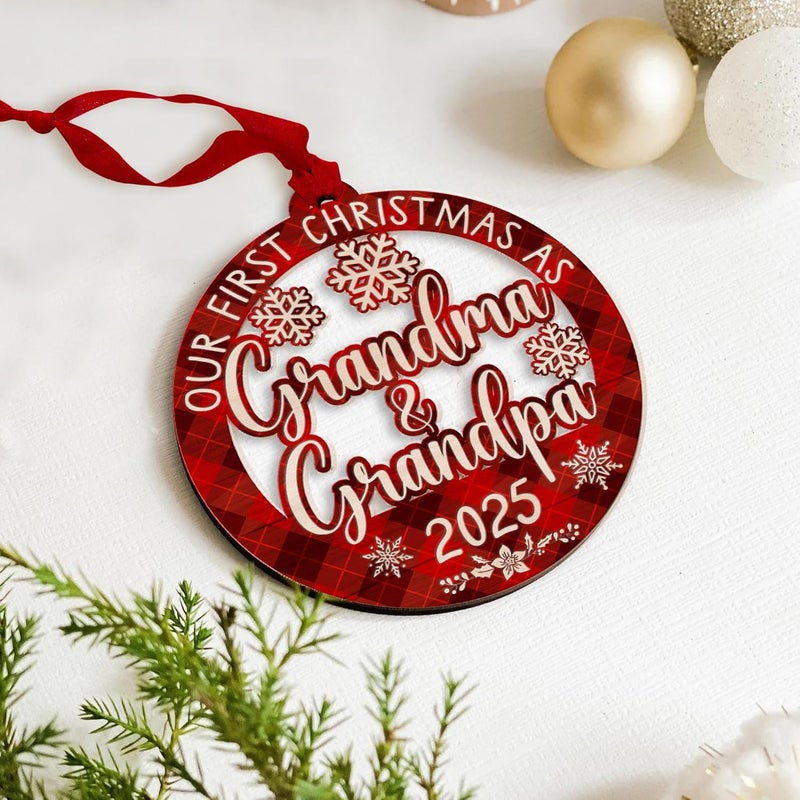 Fastpeace Our First Christmas as Grandma and Grandpa 2025 Ornament – Acrylic Holiday Keepsake, New Grandparents Gift, First Christmas Ornament for Grandparents to be - Image 3